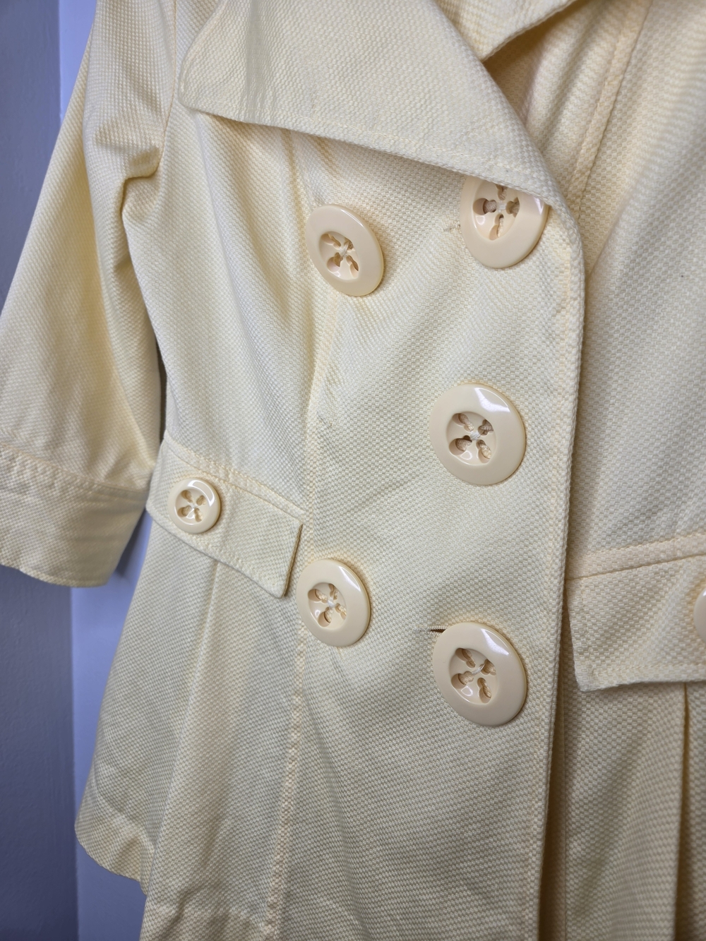 Candie's Soft Yellow Double-Breasted Pea Coat - Picture 7 of 15